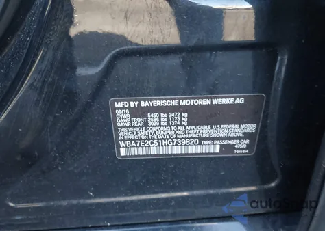 2017 BMW 740I from USA, damaged, VIN WBA7E2C51HG739820